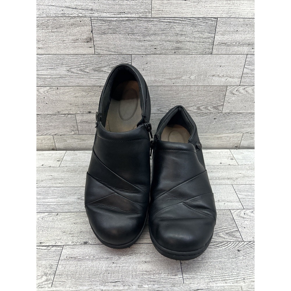 Clarks Collection Ultimate Comfort Black Leather Wedge Heel W/Zipper Sz 9.5M